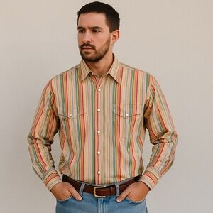 Resistol Rodeo Gear Pearl Snap Western Shirt - Multicolor Stripes - Vintage 90’s